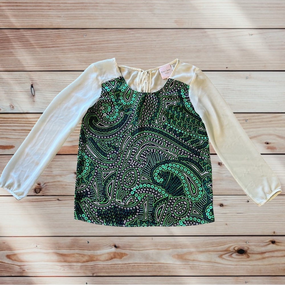 Romeo & Juliet Couture Green Blue Cream Blouse Top - Picture 4 of 11